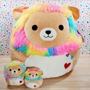 Squishmallow Leonard the Rainbow Lion 16"  4.5" & 3.5" Plush Toy Set NWT
